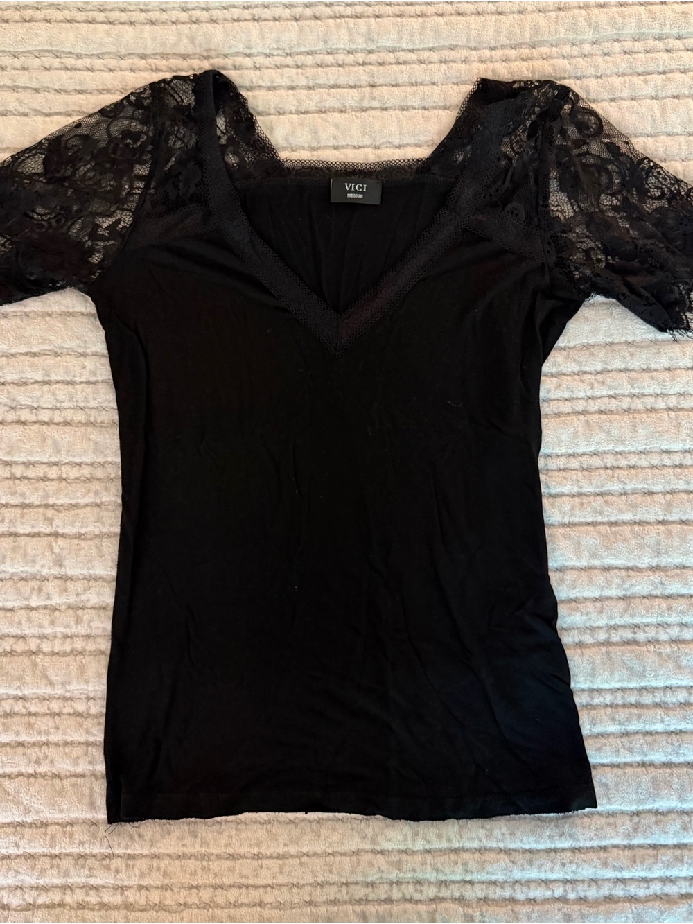 VICI Sweet Side Sheer Lace V-Neck Top